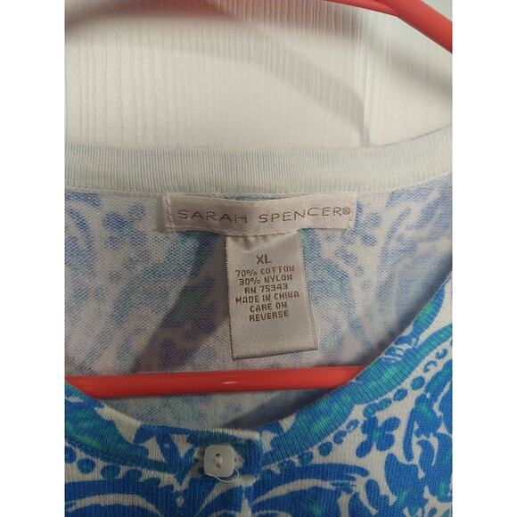 Sarah Spencer Woman XL Cardigan Sweater Aqua Blue White 3/4 Sleeve Button Front - Picture 3 of 8